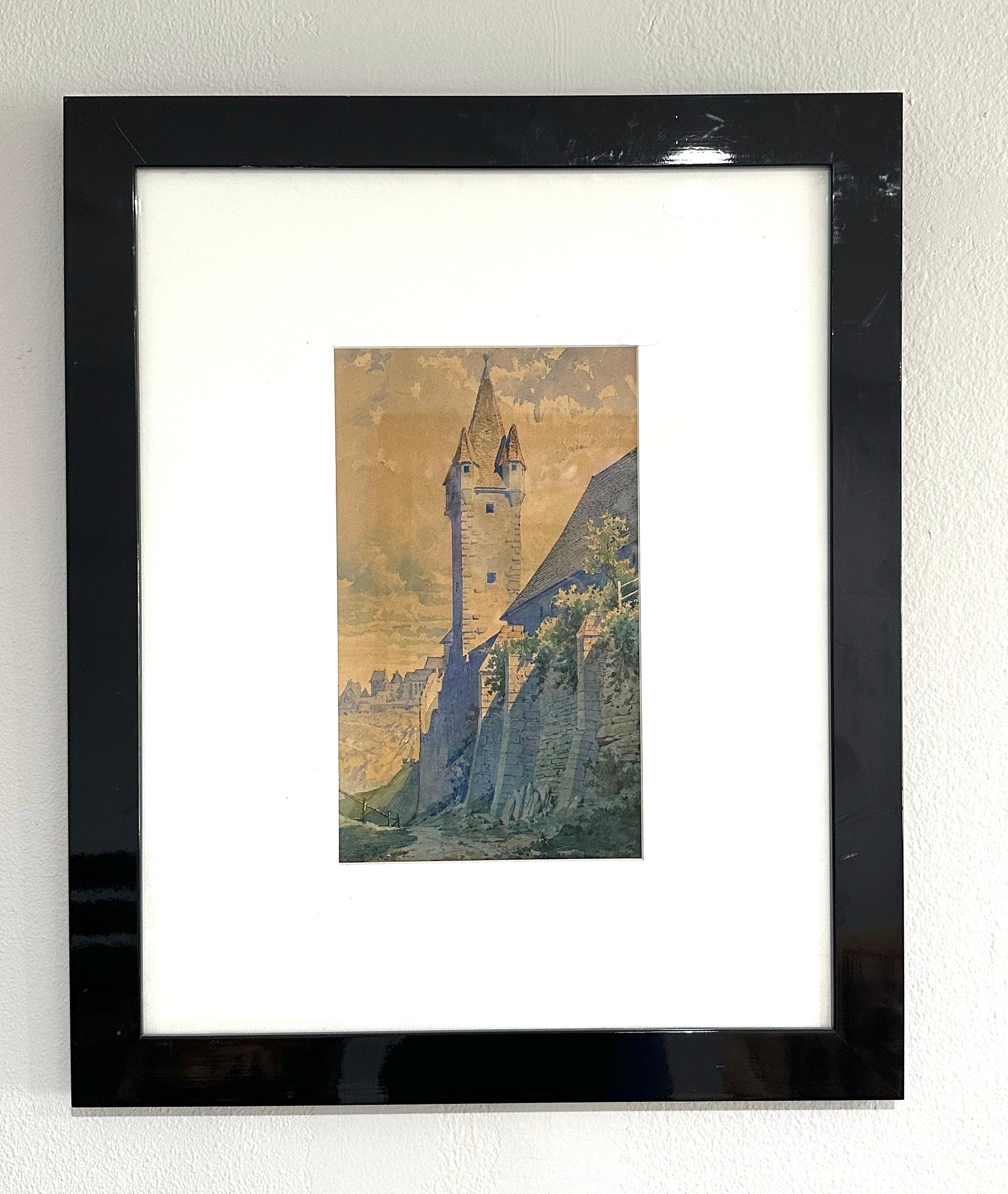Tower Tower, Original Aquarellgemälde, hängefertig, gerahmt (Alte Meister), Art, von August Töpfer