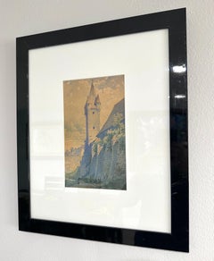 Tower, Original Watercolor Painting, Ready to Hang, Framed
