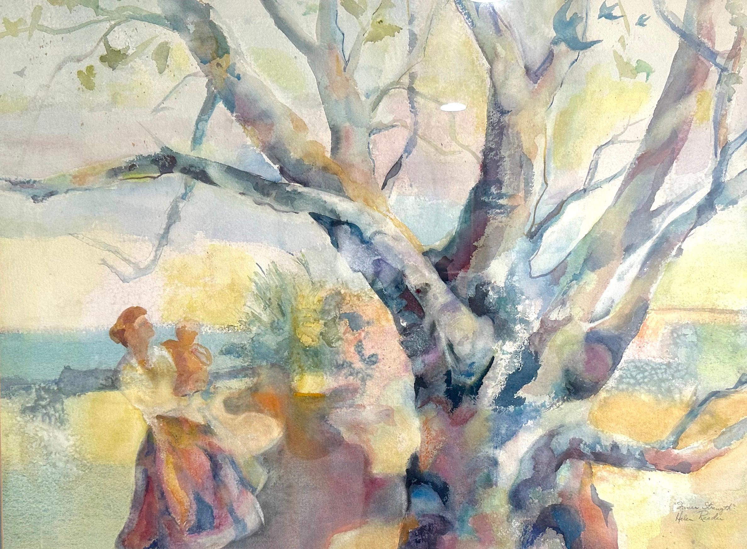 Strength d'été, arbre, paysage, peinture à l'aquarelle originale, prête à être accrochée