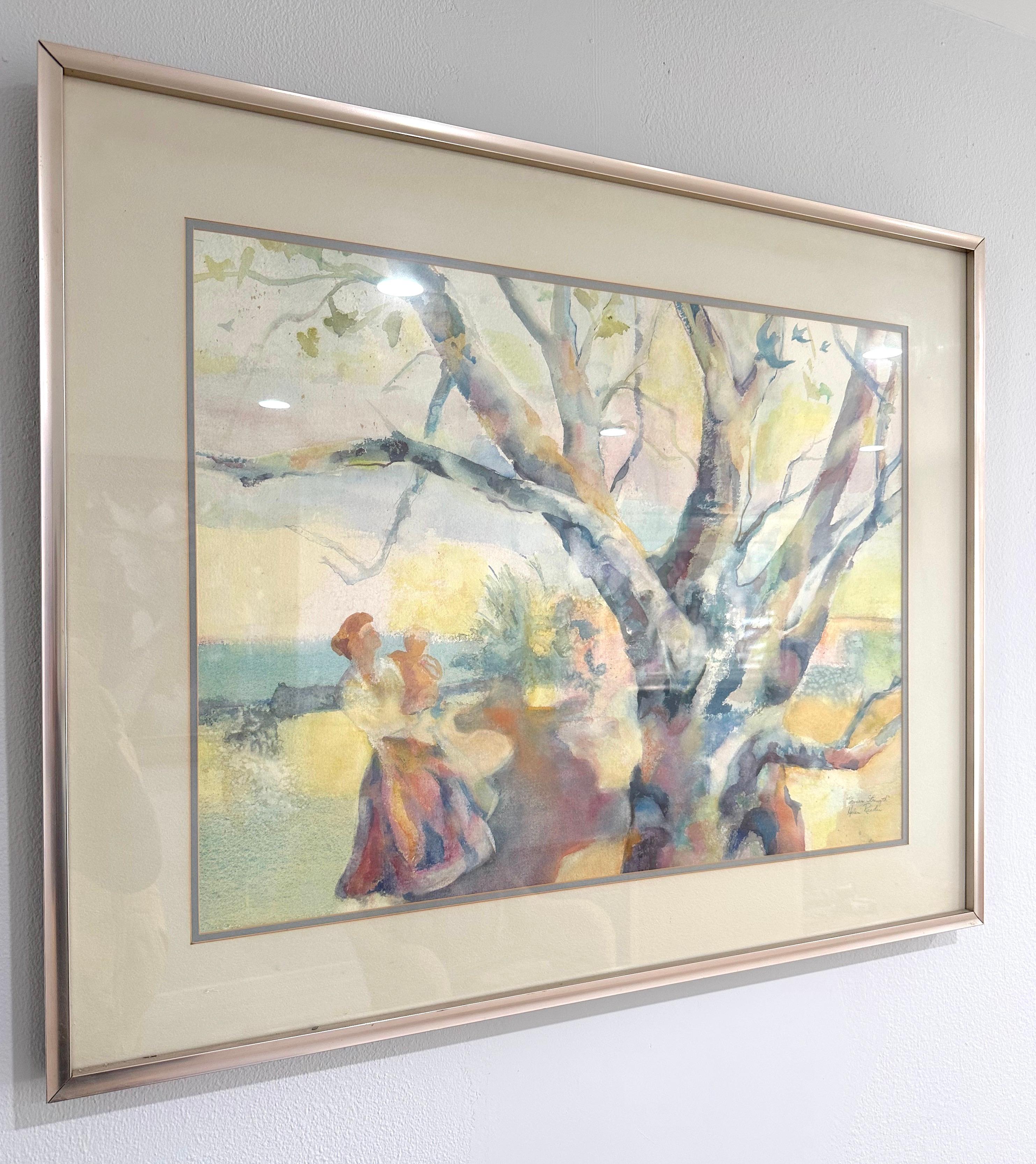 Summer Strength, Tree, Landscape, Original Watercolor Painting, Ready to Hang - Beige Landscape Art by Helen Reeden