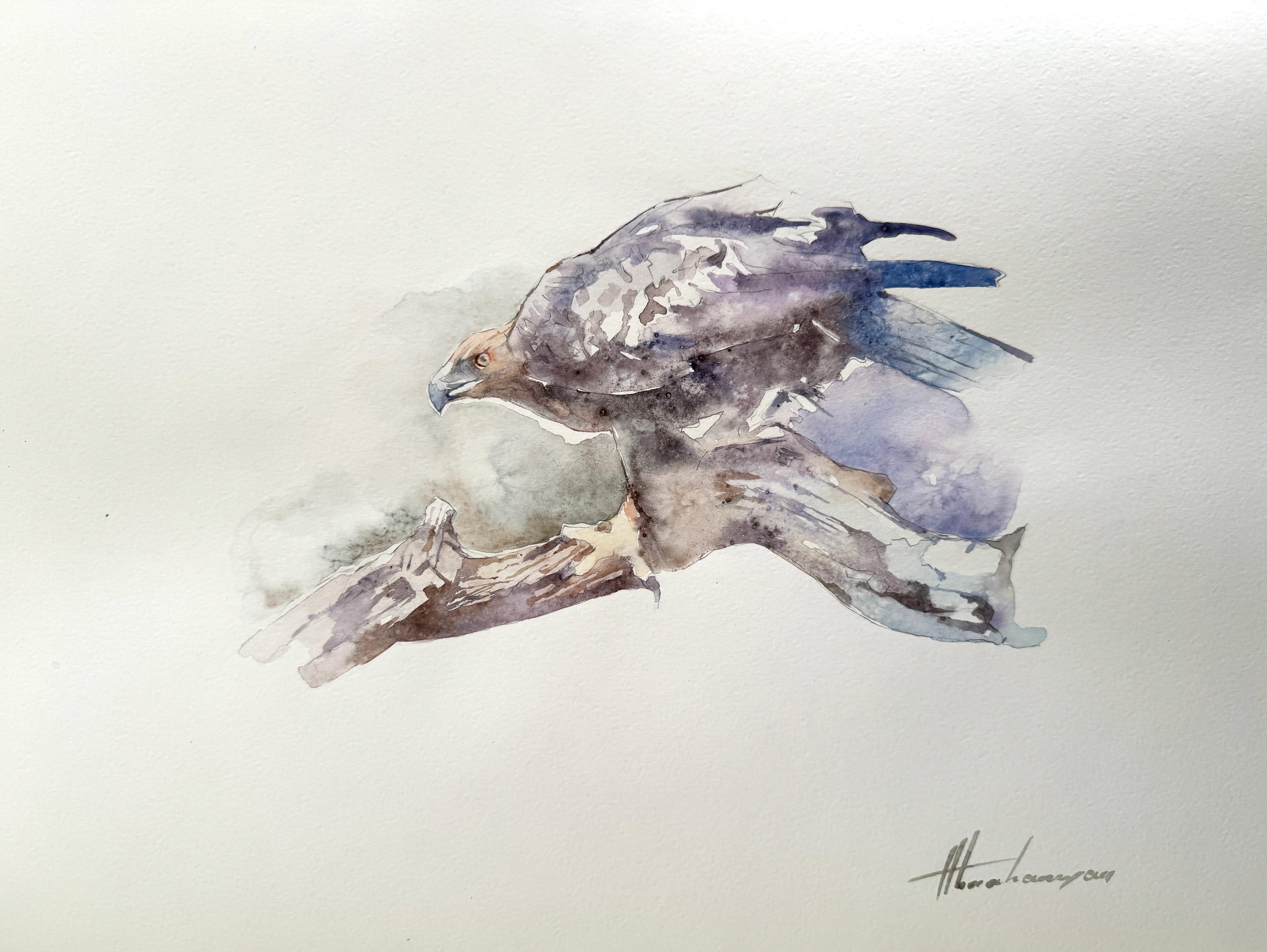 Artyom Abrahamyan Animal Art - Eagle, Watercolor Handmade Painting, One of a Kind