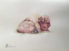 Bison, Aquarell, handgefertigtes Gemälde, Unikat