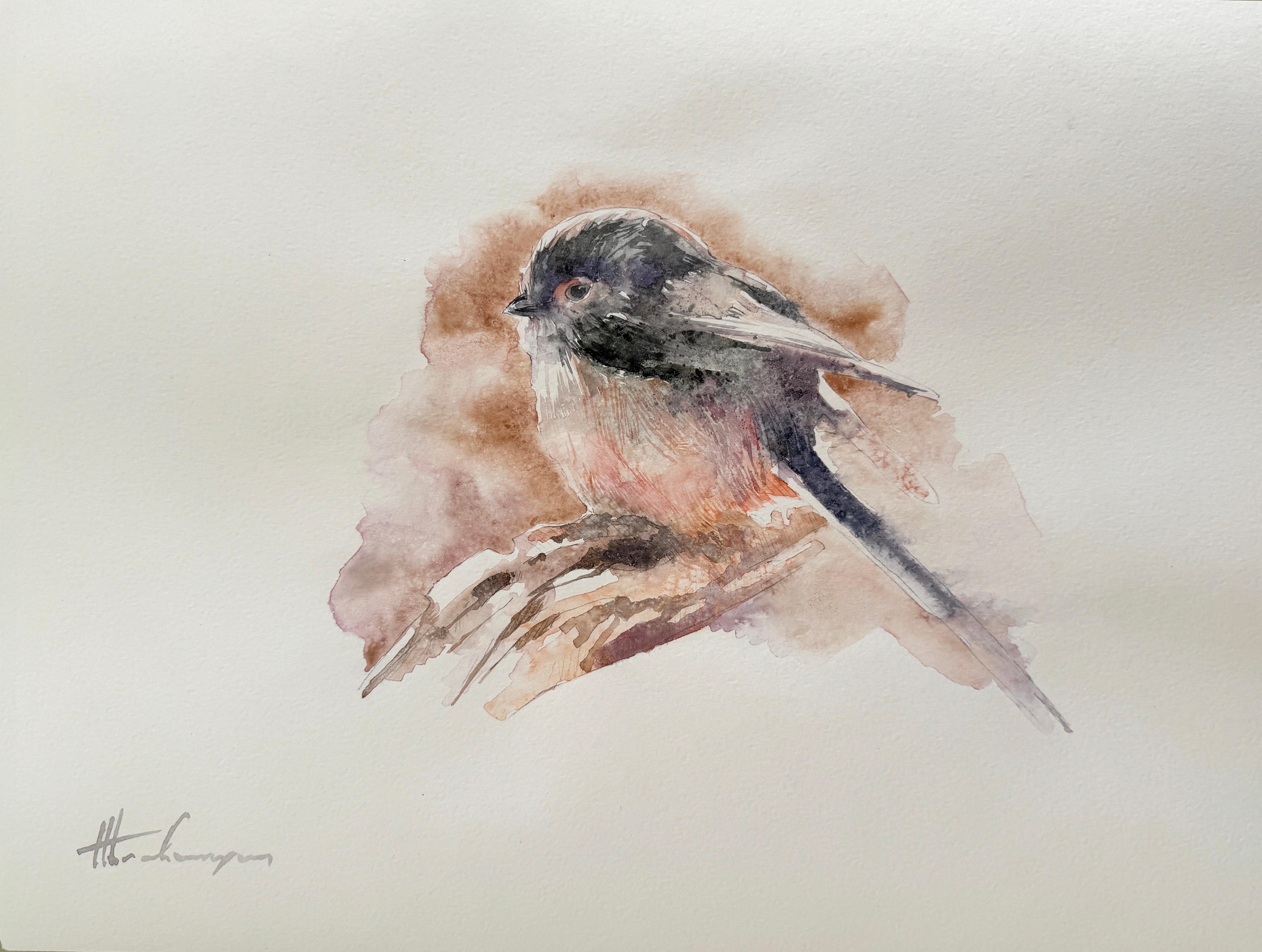 Artyom Abrahamyan Animal Art – Tomtit, Vogel, Aquarell, handgefertigtes Gemälde, einzigartig, Unikat