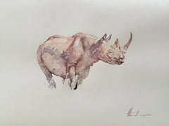 Rhino, Aquarell Handgefertigtes Gemälde, Tiere, Einzigartig, Rhino