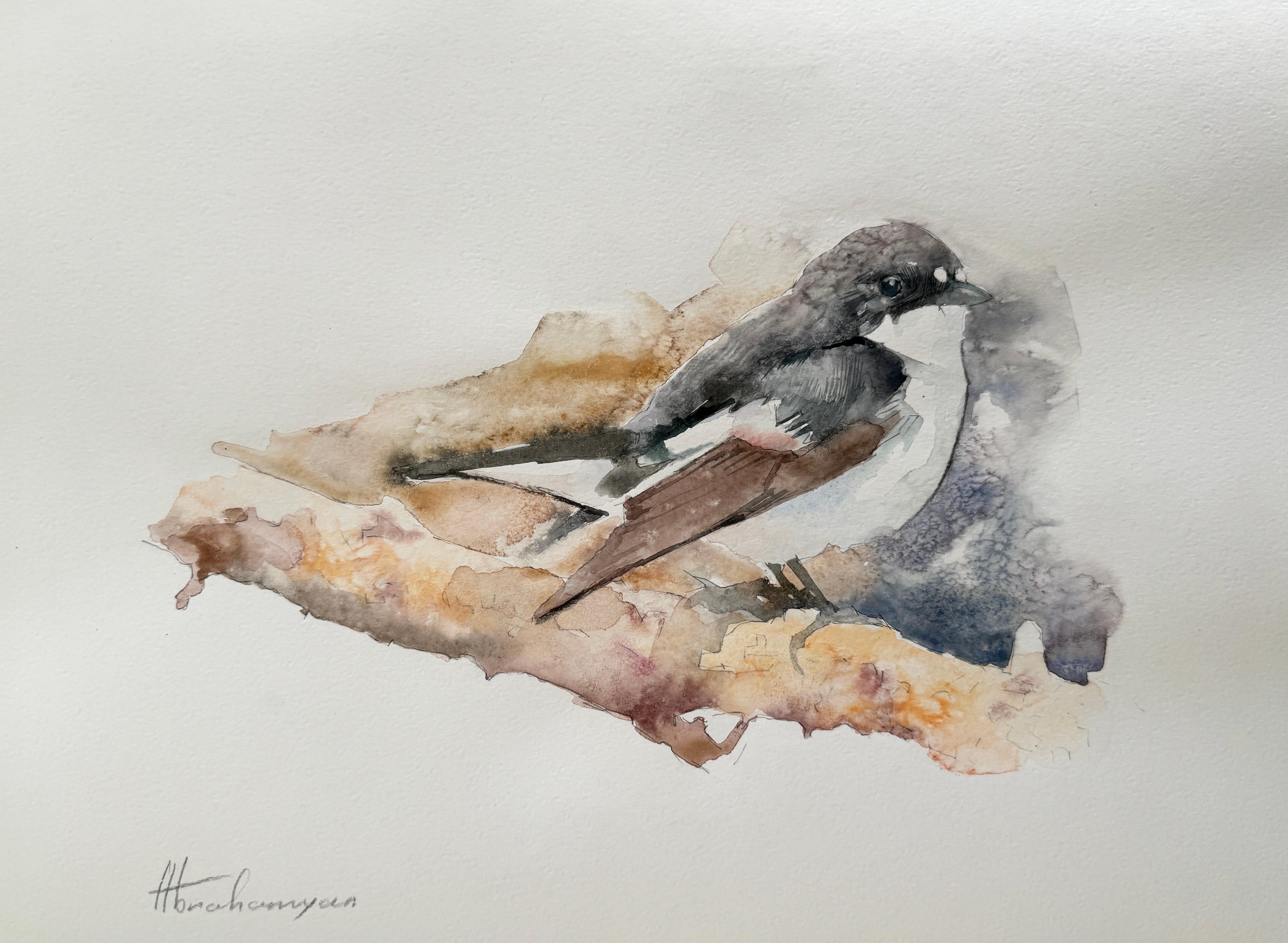 Artyom Abrahamyan Animal Art - Swallow, Bird, Watercolor Handmade Painting, One of a Kind