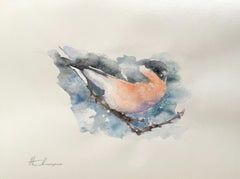 Bullfinch, Vogel, Aquarell, handgefertigtes Gemälde, Unikat