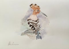 Wiedehopf, Vogel, Aquarell Handgemachte Malerei, One of a Kind