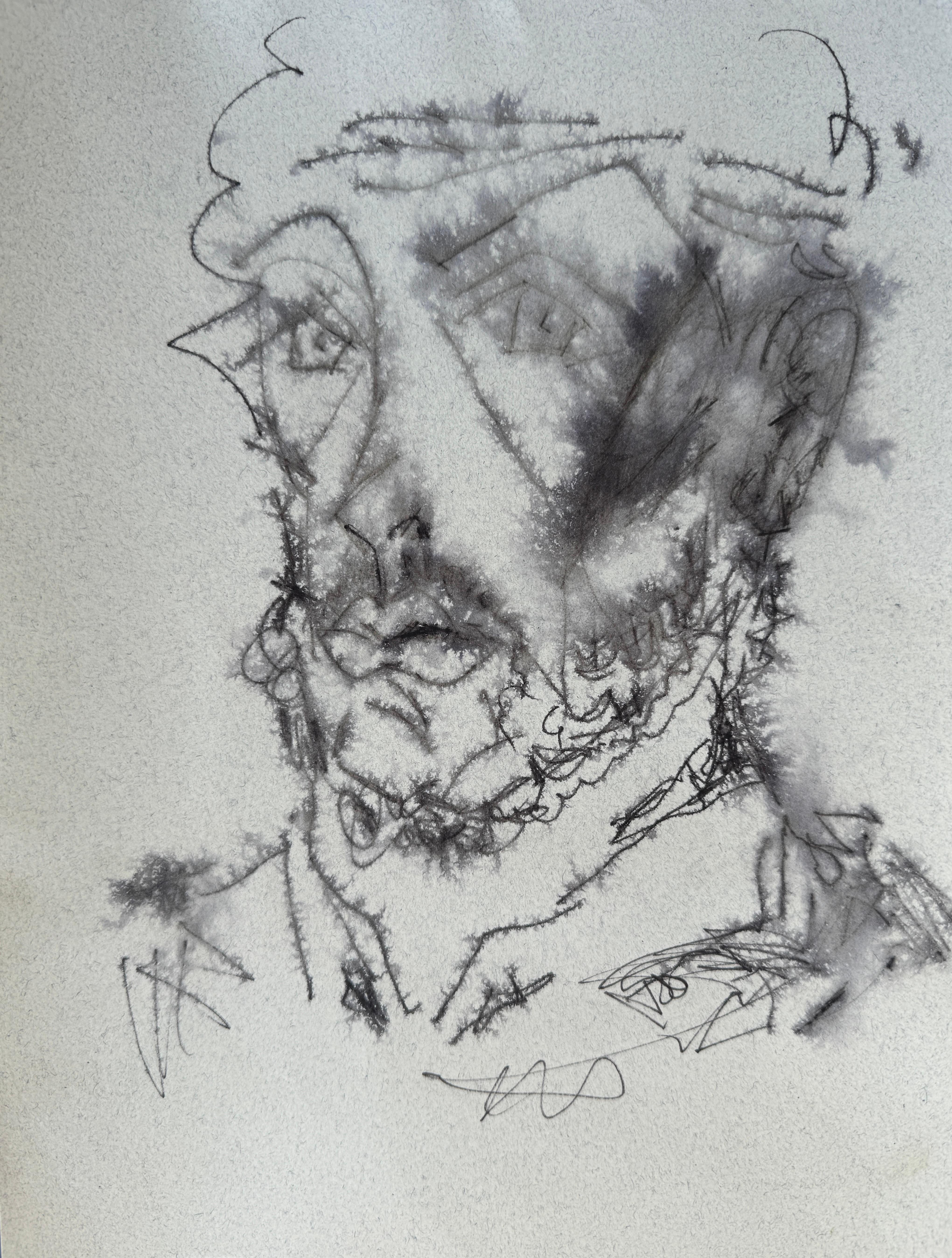 Self Portrait, Original Painting, Ink on Paper, Black and White  - Art by Mkrtich Sarkisyan (Mcho)