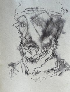 Self-Portrait, peinture originale, encre sur papier, noir et blanc 