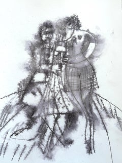 Lucid, Figurative Original Painting, Ink on Paper, Black and White 