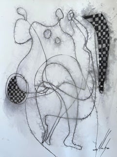 Golf, Figurative Original Painting, Ink on Paper, Black and White 