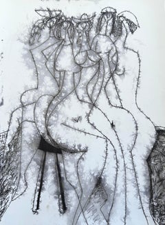 Waiting, Figurative Original Painting, Ink on Paper, Black and White 