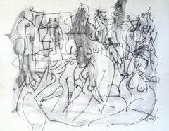 In the Season, Figurative, Original Painting, Ink on Paper, Black and White 