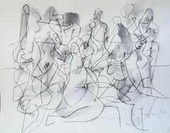 Thoughts, Abstract Figurative, Original Painting, Ink on Paper, Black and White 