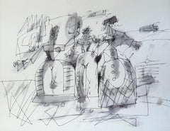 Meeting, Abstract Figurative, Original, Ink Paper, Black and White 