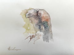 Oiseau touffeté, aquarelle faite à la main, unique en son genre