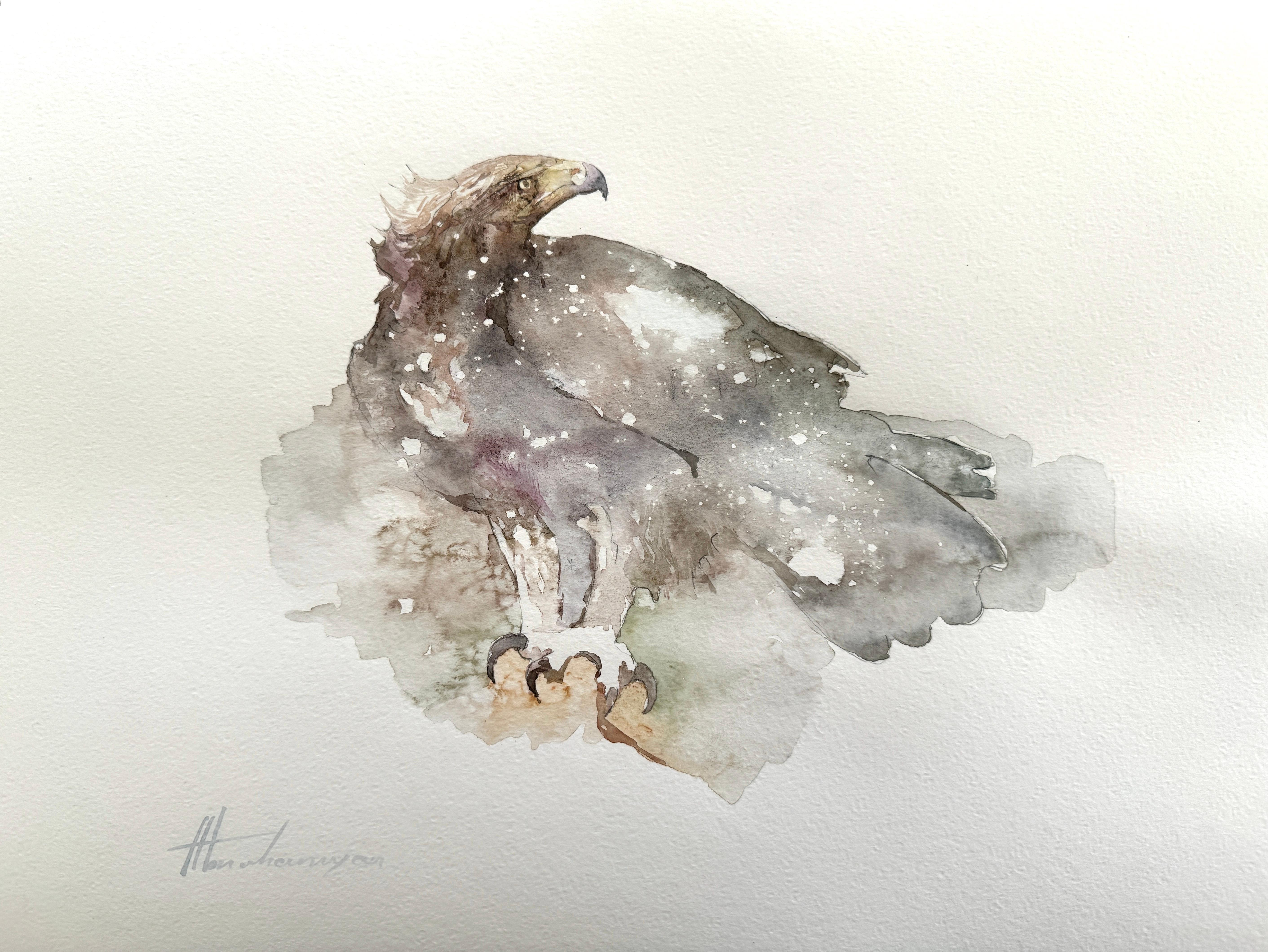 Artyom Abrahamyan Animal Art - Eagle, Bird, Watercolor Handmade Painting, One of a Kind