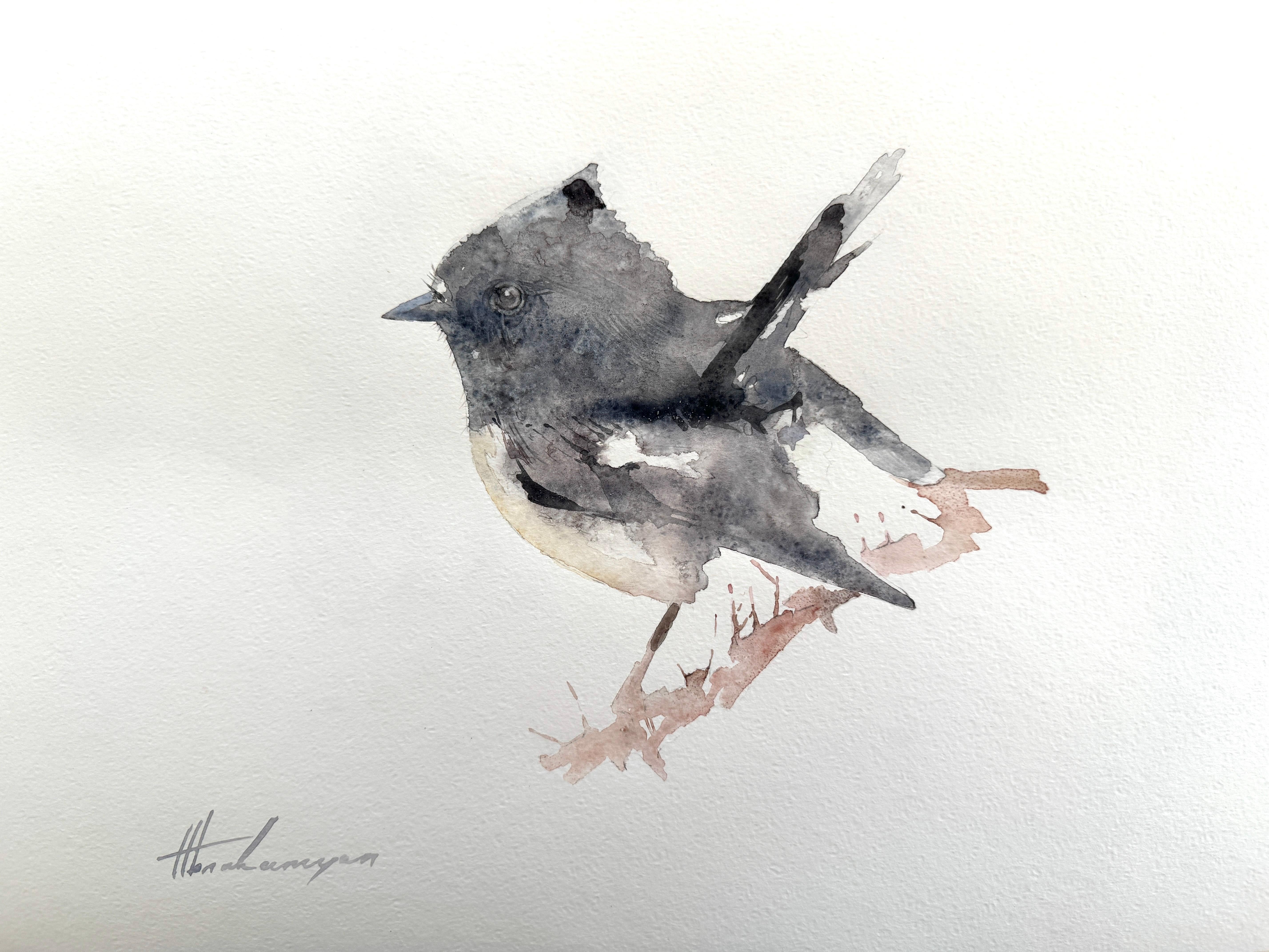 Artyom Abrahamyan Animal Art - Tomtit, Bird, Watercolor Handmade Painting, One of a Kind