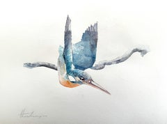 Kingfisher, Vogel, Aquarell, handgefertigtes Gemälde, Unikat, Aquarell