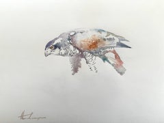 Le fauconnier, oiseau, aquarelle, peinture artisanale, unique en son genre