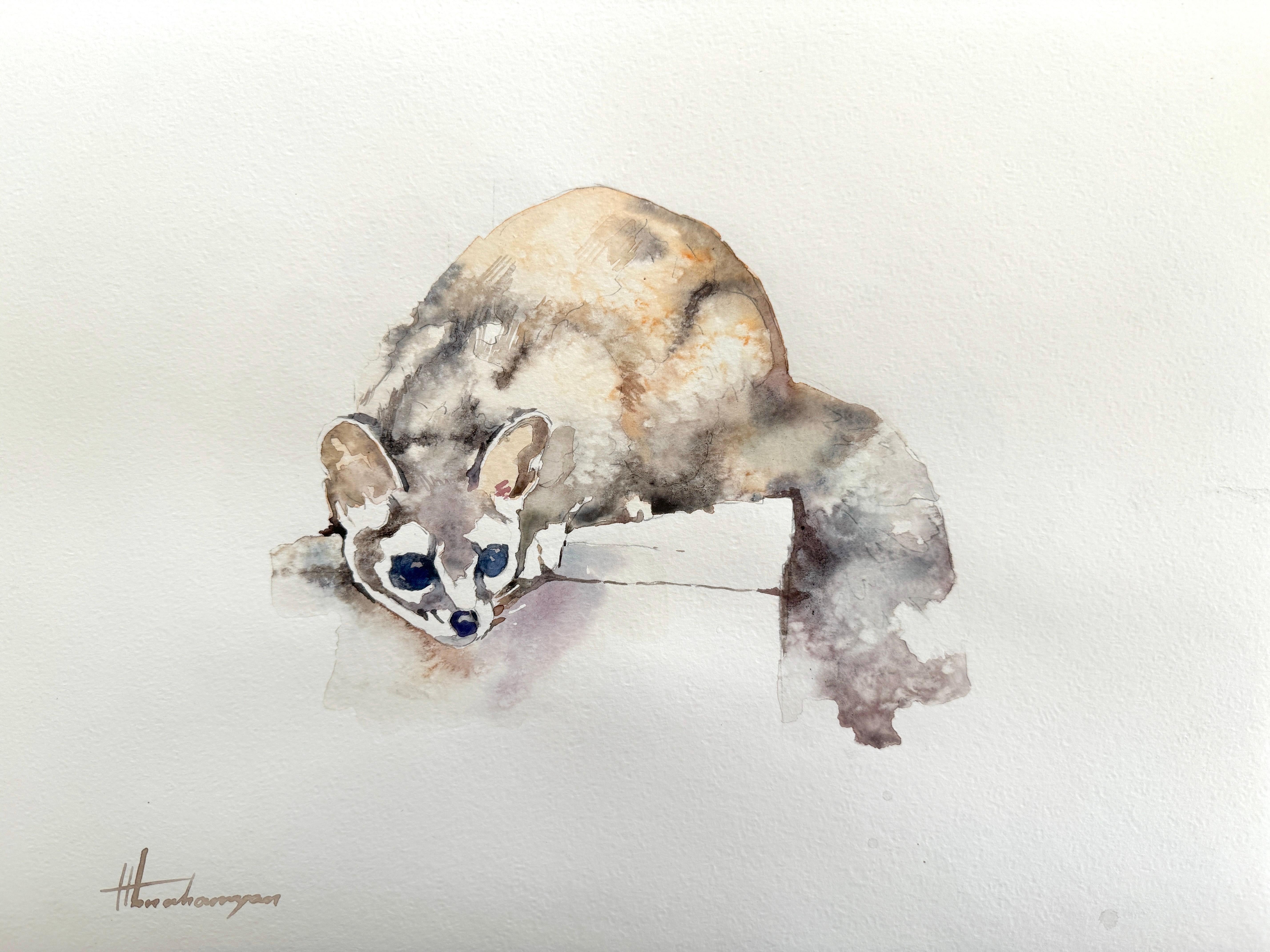 Artyom Abrahamyan Animal Art – Meerkat, Aquarell-Handgefertigtes Gemälde, einzigartig, Meerkat