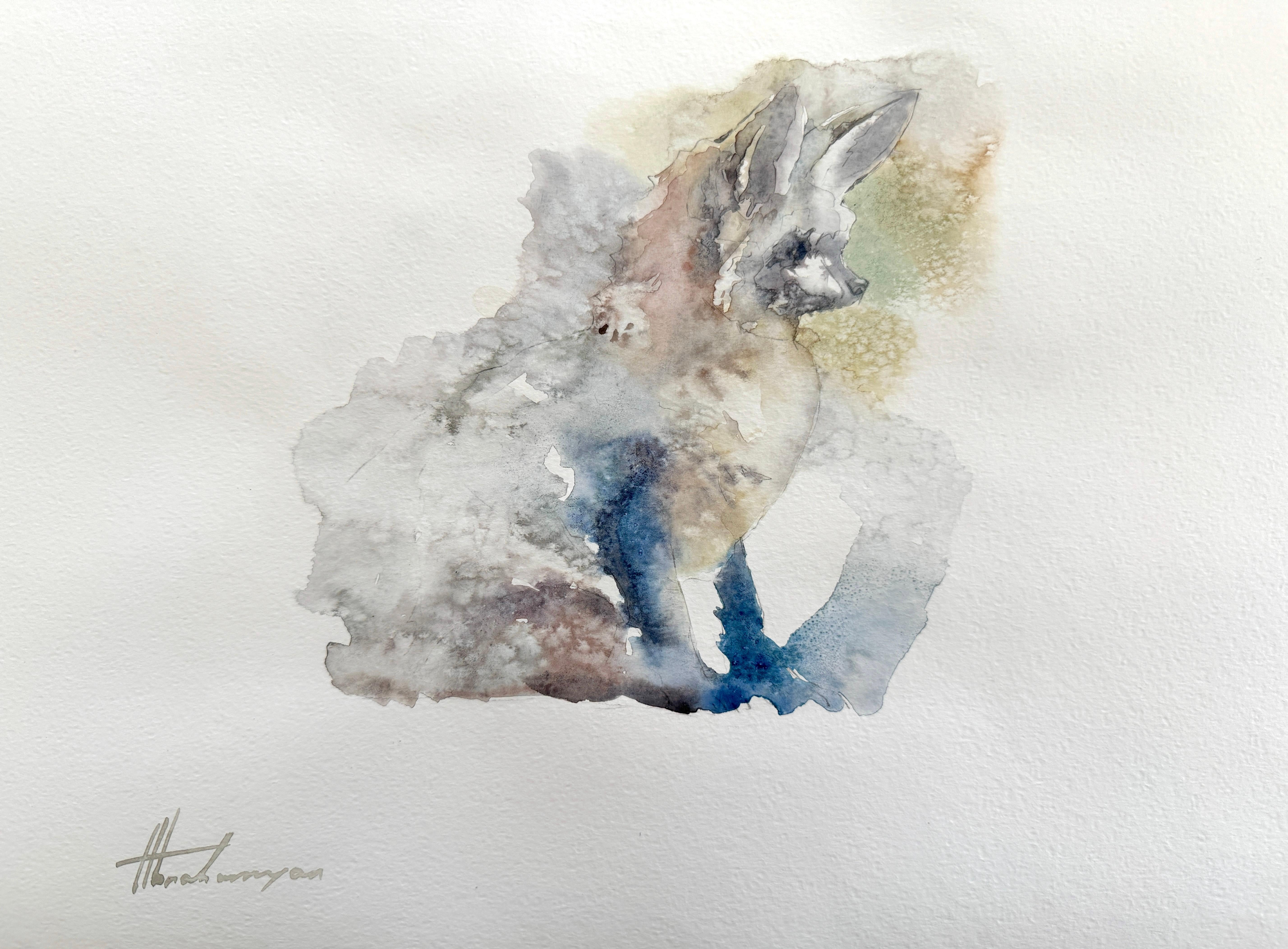 Fox, Watercolor Handmade Painting, One of a Kind