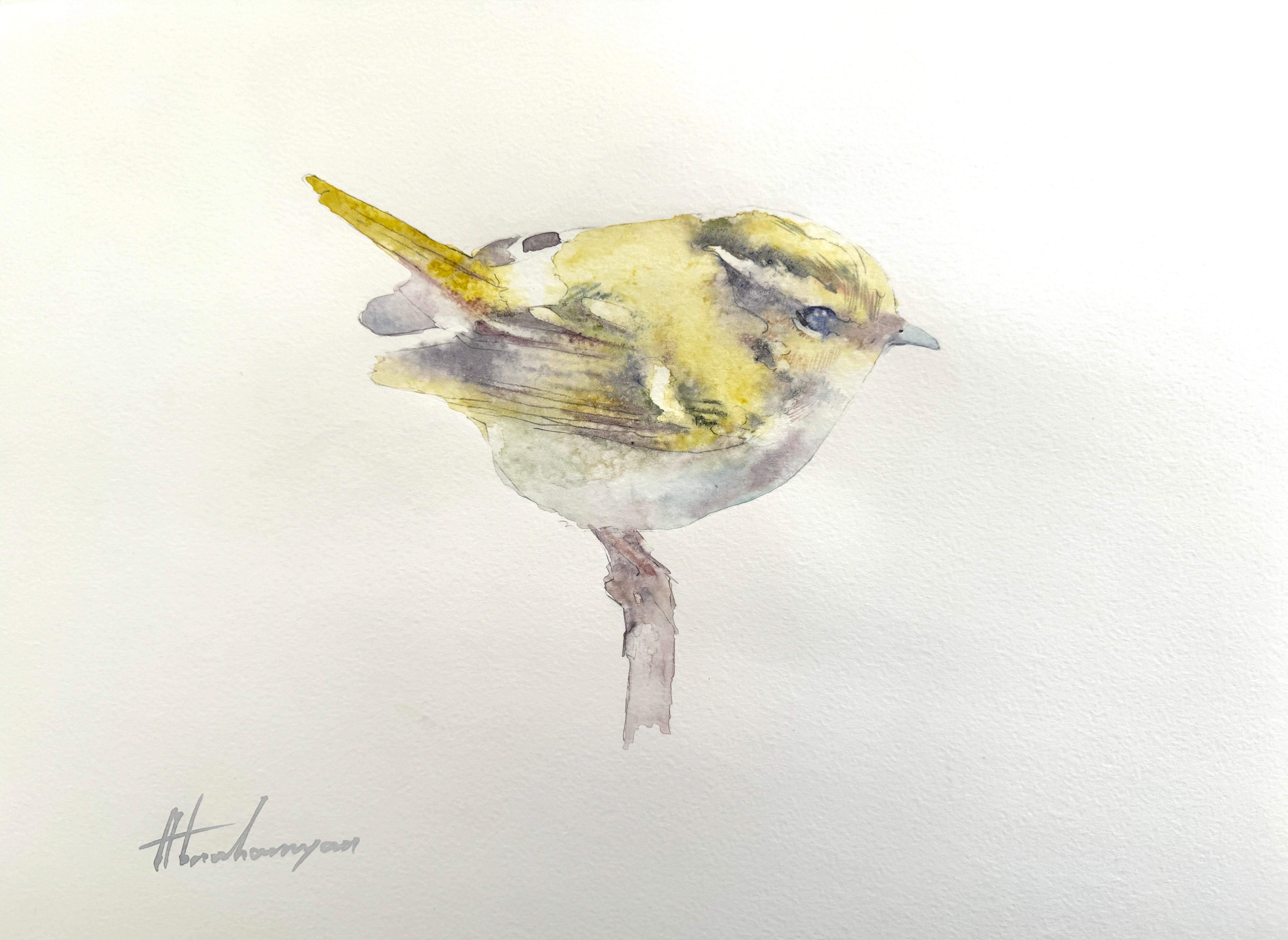 Artyom Abrahamyan Animal Art - Yellow Warbler, Bird, Watercolor Handmade Painting, One of a Kind