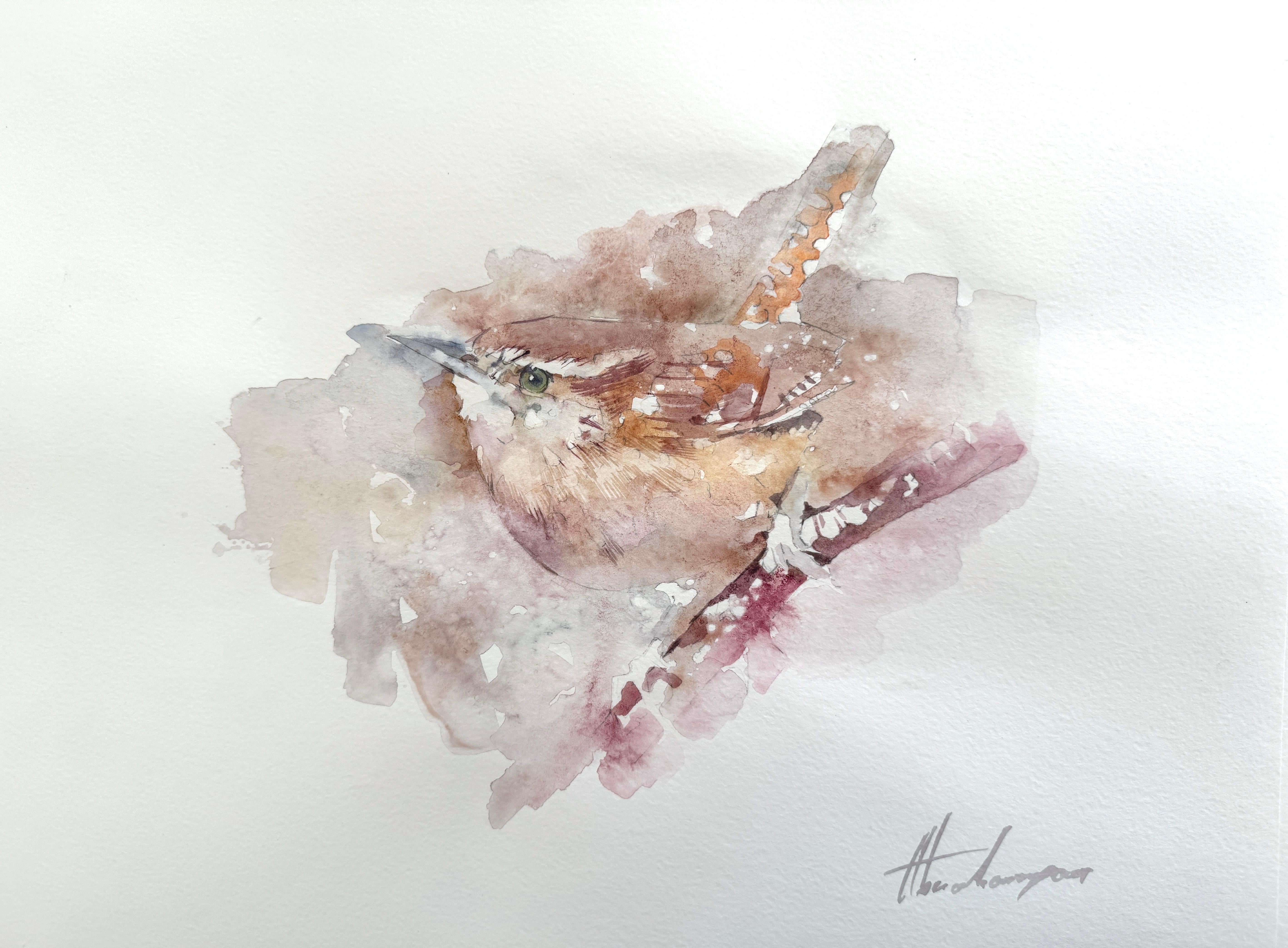 Wren, Bird, Watercolor Handmade Painting, One of a Kind