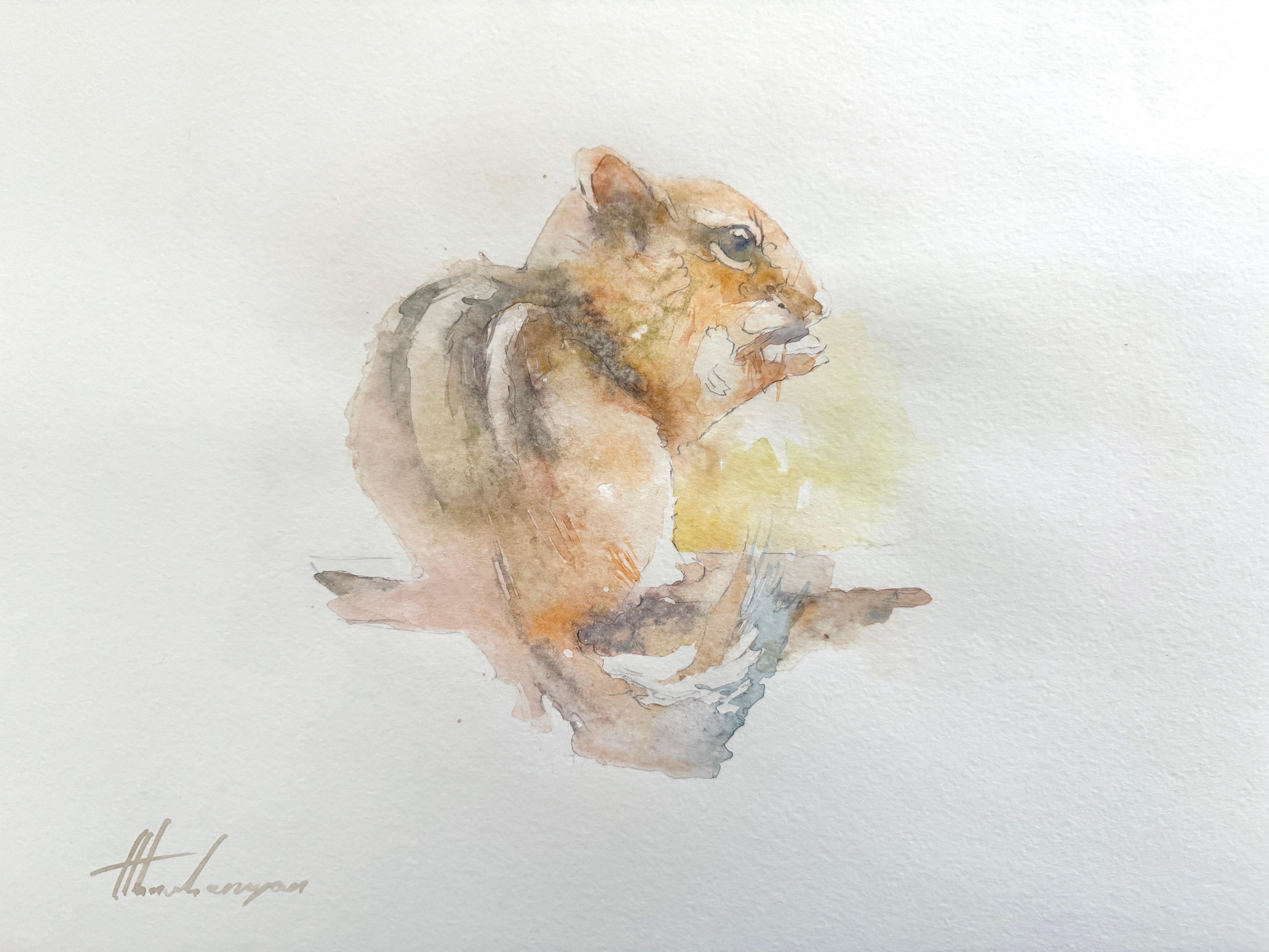 Chipmunk, Animal, Watercolor Handmade Painting, One of a Kind