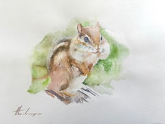 Chipmunk, Animal, Watercolor Handmade Painting, One of a Kind