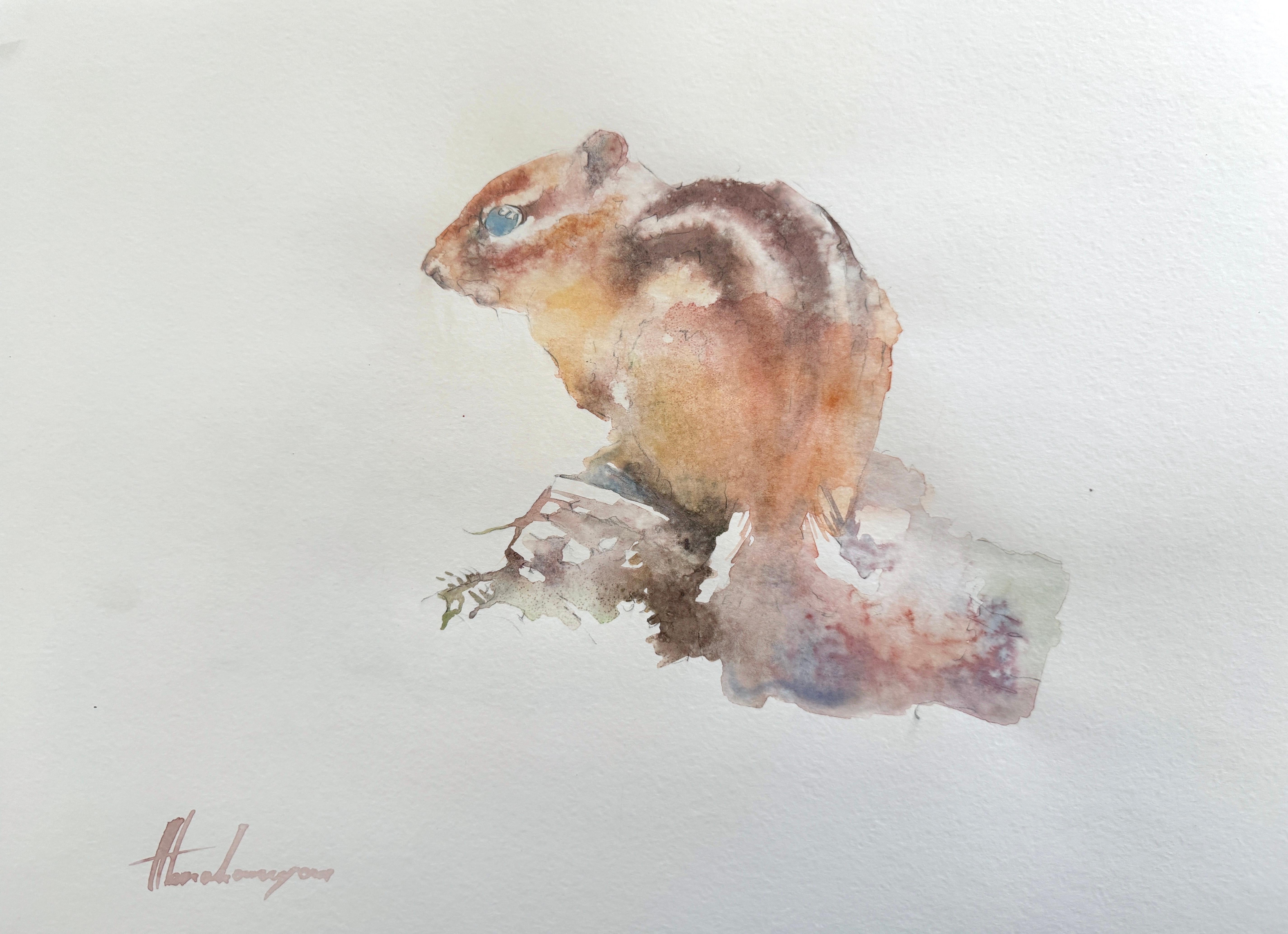 Chipmunk, Animal, Watercolor Handmade Painting, One of a Kind