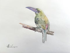 Green Toucanet, Bird, Watercolor Handmade Painting, One of a Kind