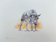Buffalo, Animal, aquarelle sur papier, peinture faite à la main, unique en son genre