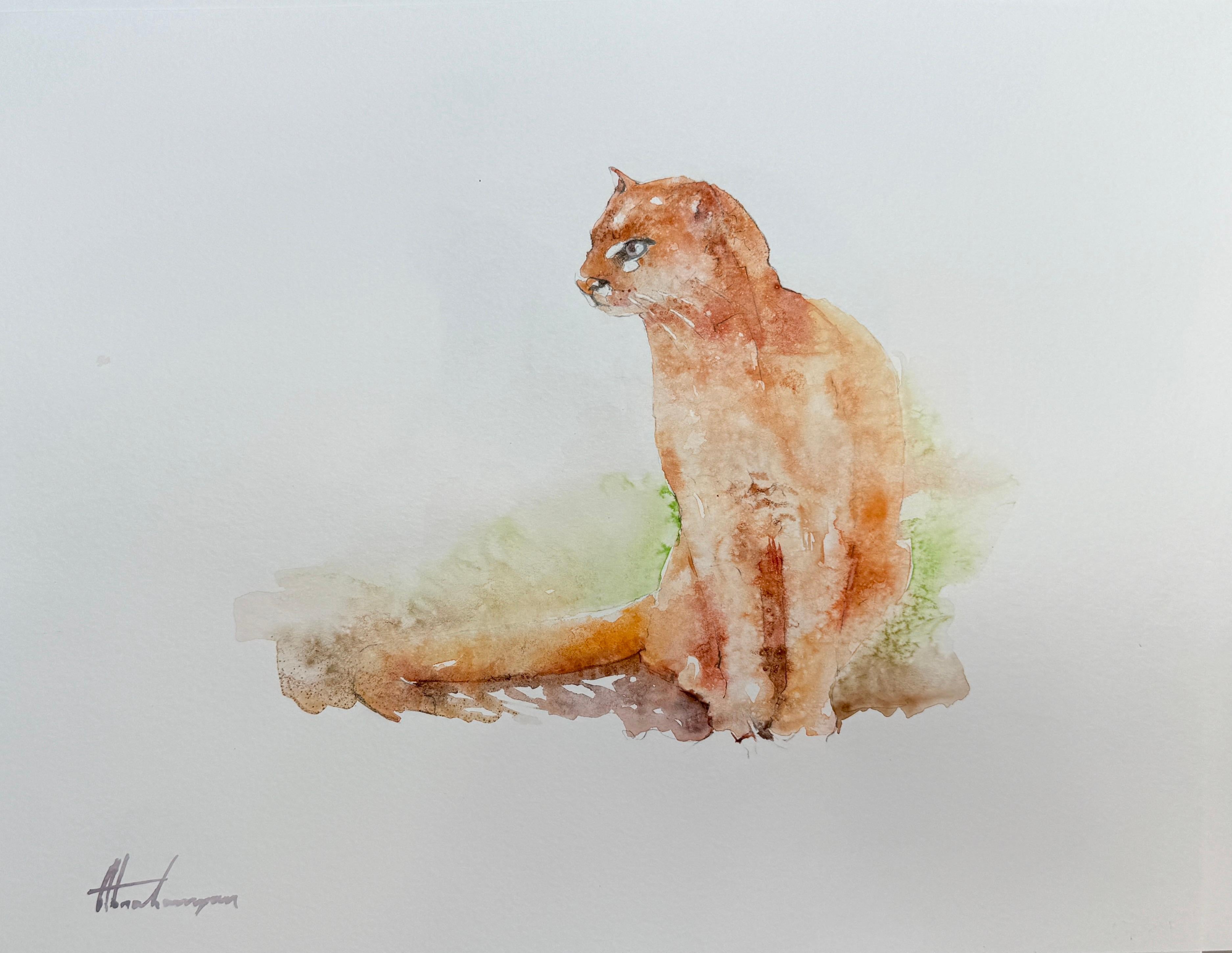 Puma, Animal, Watercolor on Paper, Handmade Painting, One of a Kind