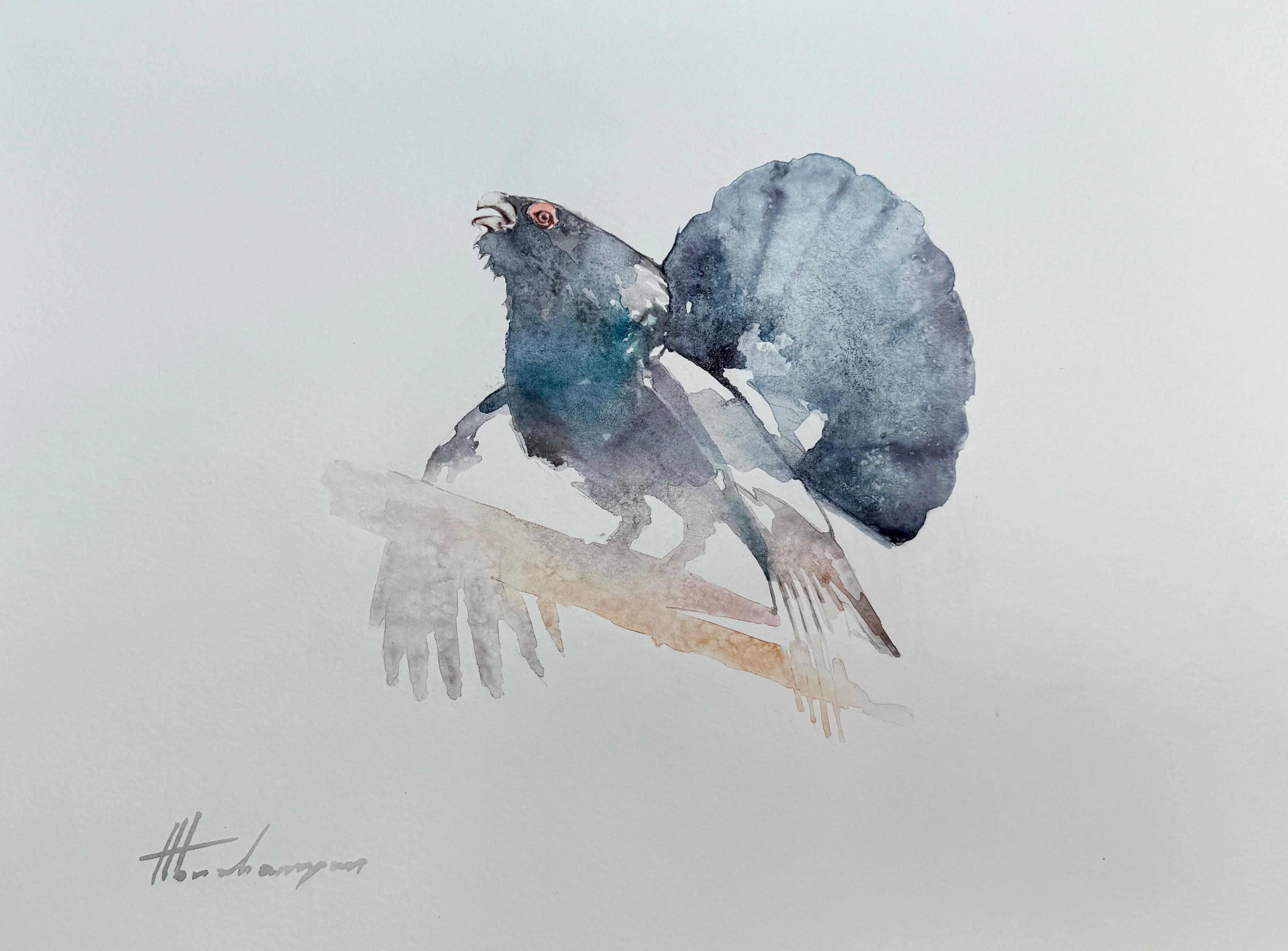 Artyom Abrahamyan Animal Art - Capercaillie, Bird, Watercolor on Paper, Handmade Painting, One of a Kind