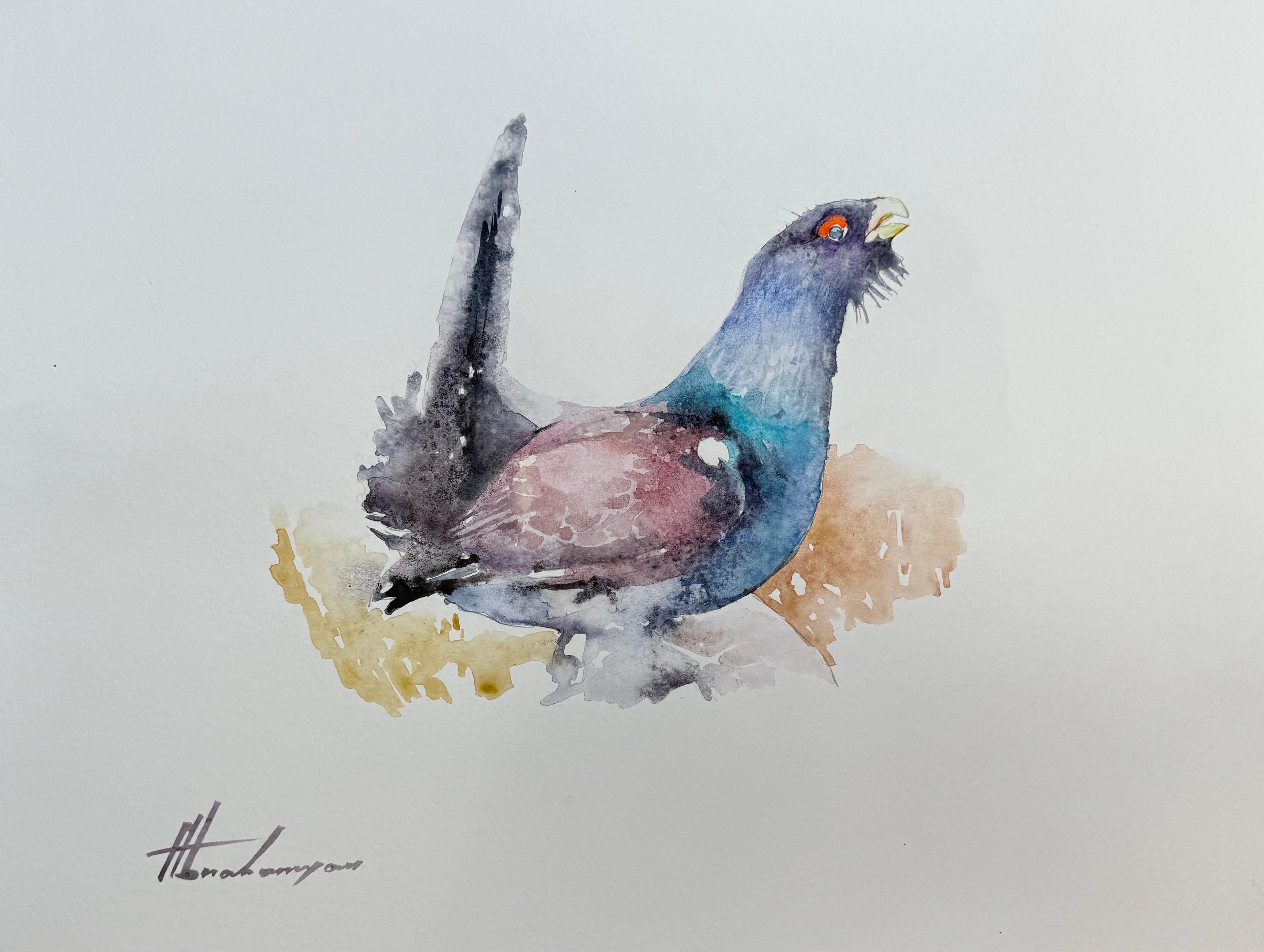 Artyom Abrahamyan Animal Art - Capercaillie, Bird, Watercolor on Paper, Handmade Painting, One of a Kind
