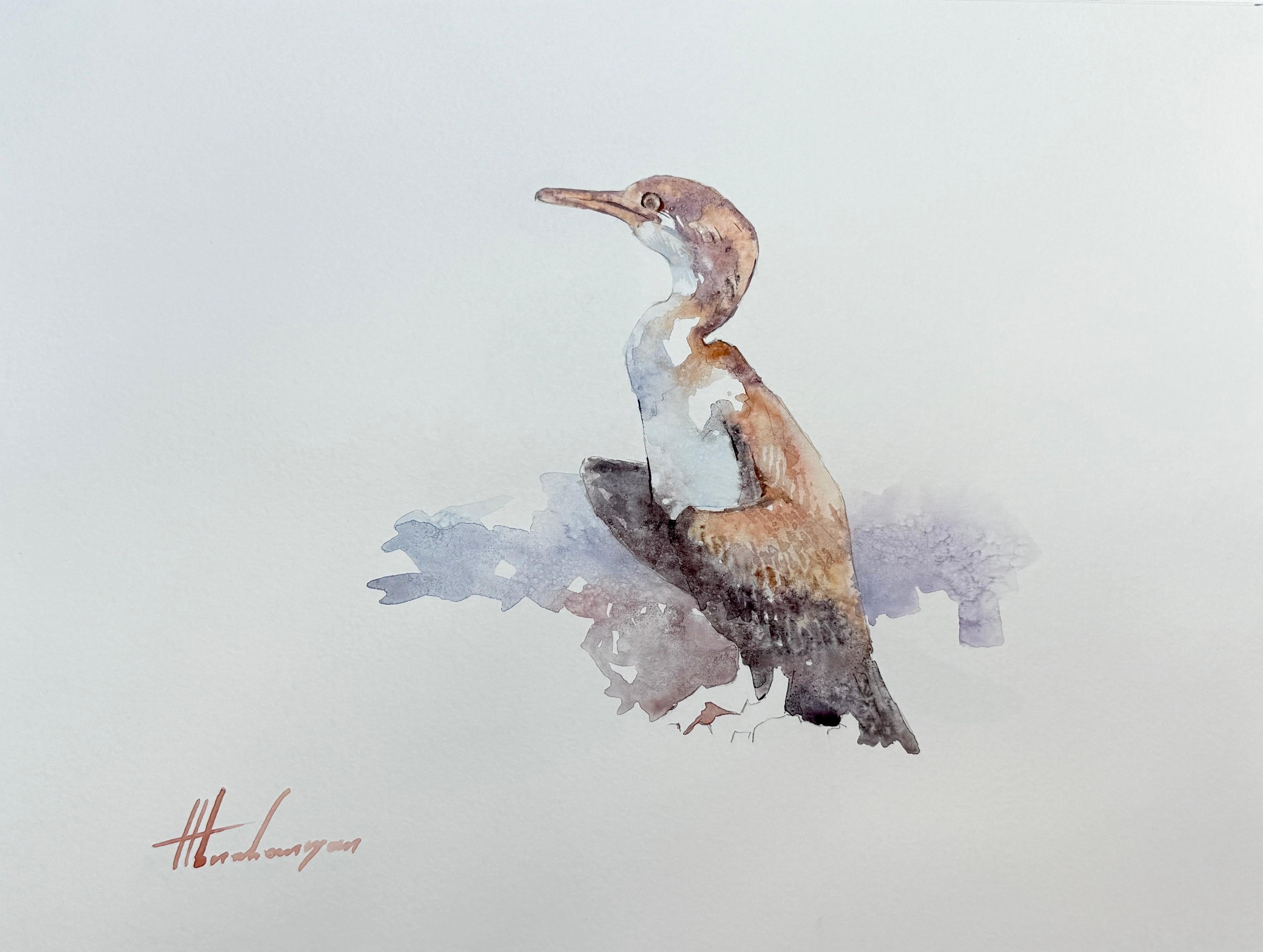 Artyom Abrahamyan Animal Art - Shag, Bird, Watercolor on Paper, Handmade Painting, One of a Kind