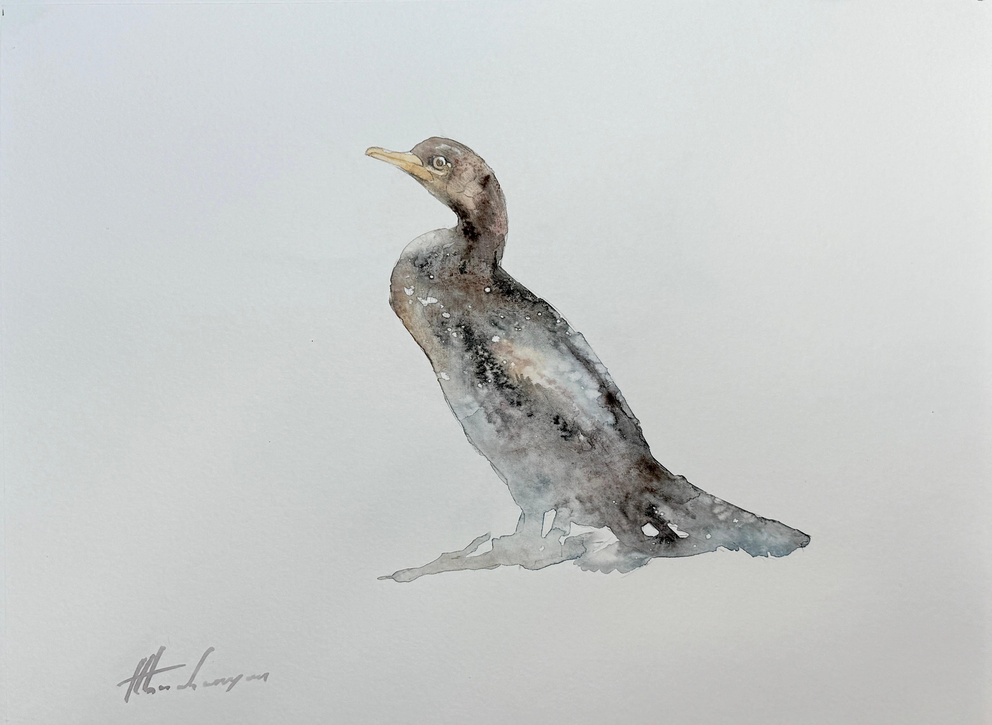 Artyom Abrahamyan Animal Art - Shag, Bird, Watercolor on Paper, Handmade Painting, One of a Kind