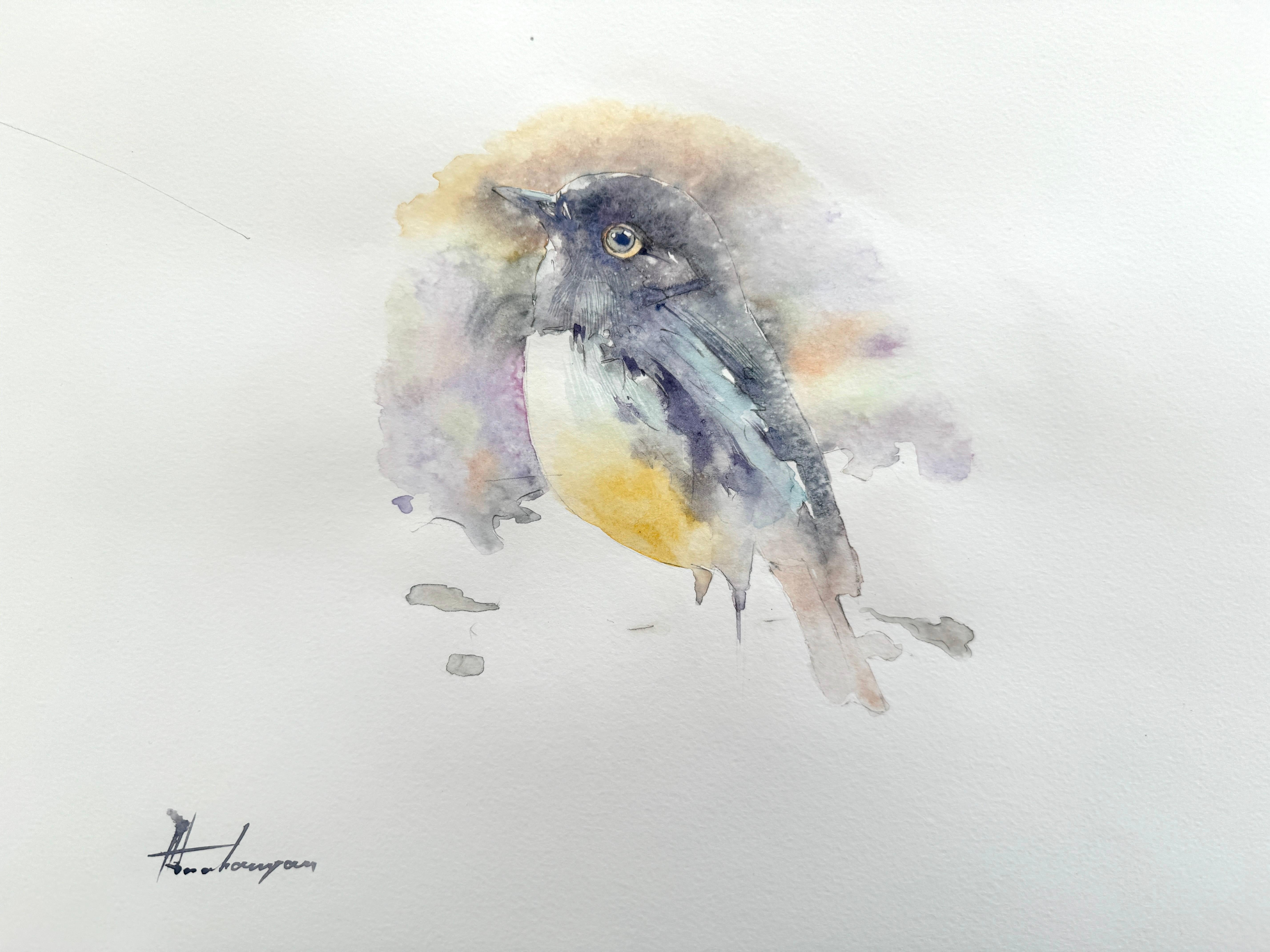 Artyom Abrahamyan Animal Art - Junco, Bird, Watercolor on Paper, Handmade Painting, One of a Kind