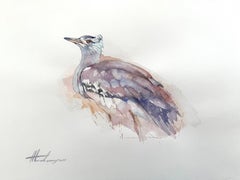 Kori Bustard, Vogel, Aquarell auf Papier, Handgefertigtes Gemälde, Unikat