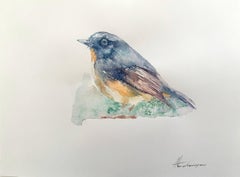 Oiseau à queue bleue, aquarelle sur papier, peinture faite à la main, unique en son genre