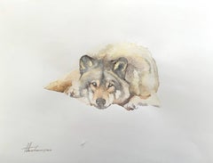 Wolf, Tier-Aquarell auf Papier, handgefertigtes Gemälde, Unikat