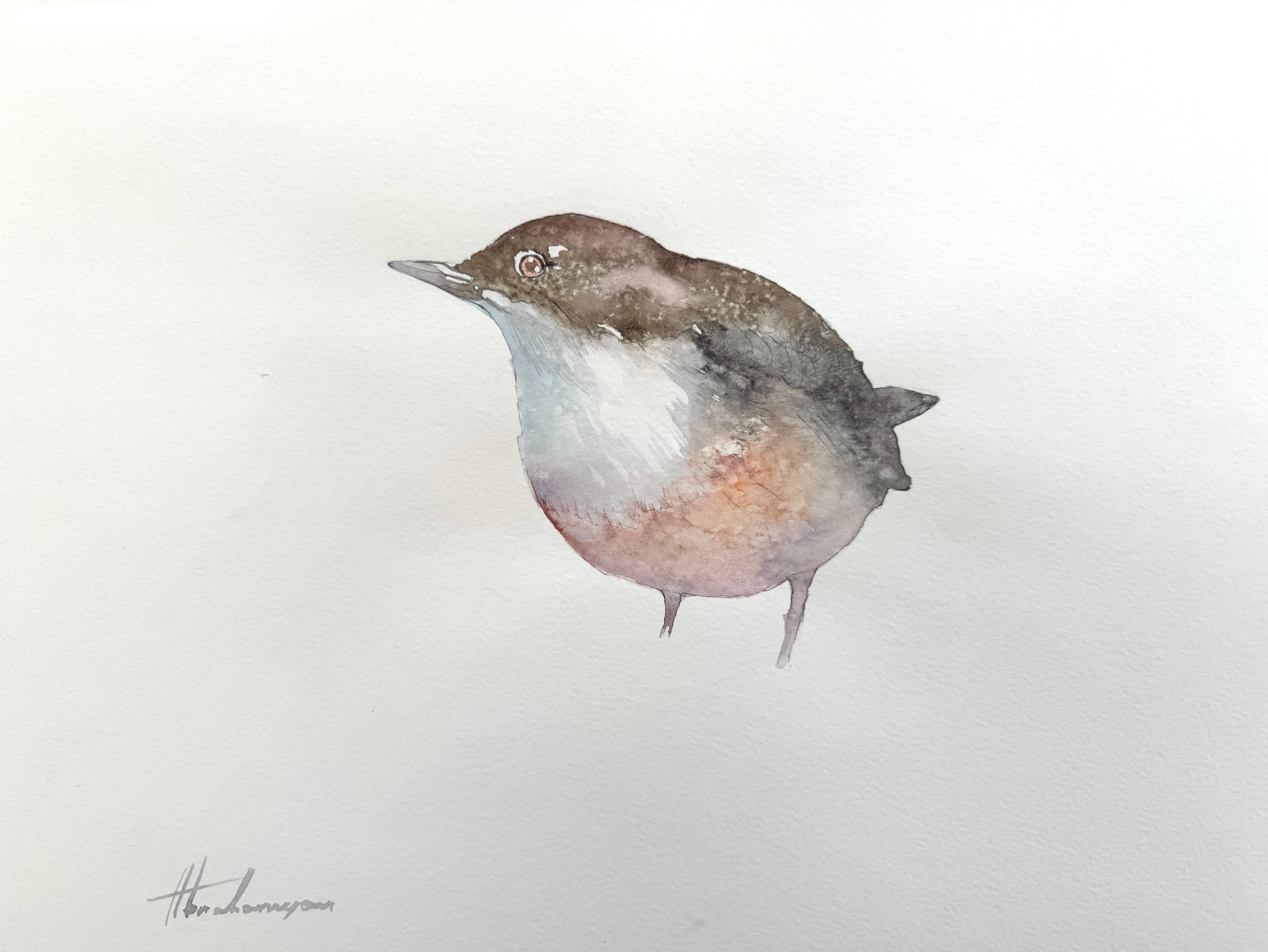 Artyom Abrahamyan Animal Art - Dripper, Bird, Watercolor on Paper, Handmade Painting, One of a Kind