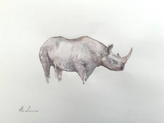 Rhinoceros, Wildtier, Aquarell auf Papier, Handgefertigtes Gemälde, Unikat
