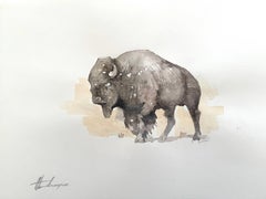 Bison, aquarelle sur papier, peinture artisanale, unique en son genre