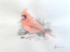 Cardinal, Bird, Watercolor on Paper, Handmade Painting, One of a Kind