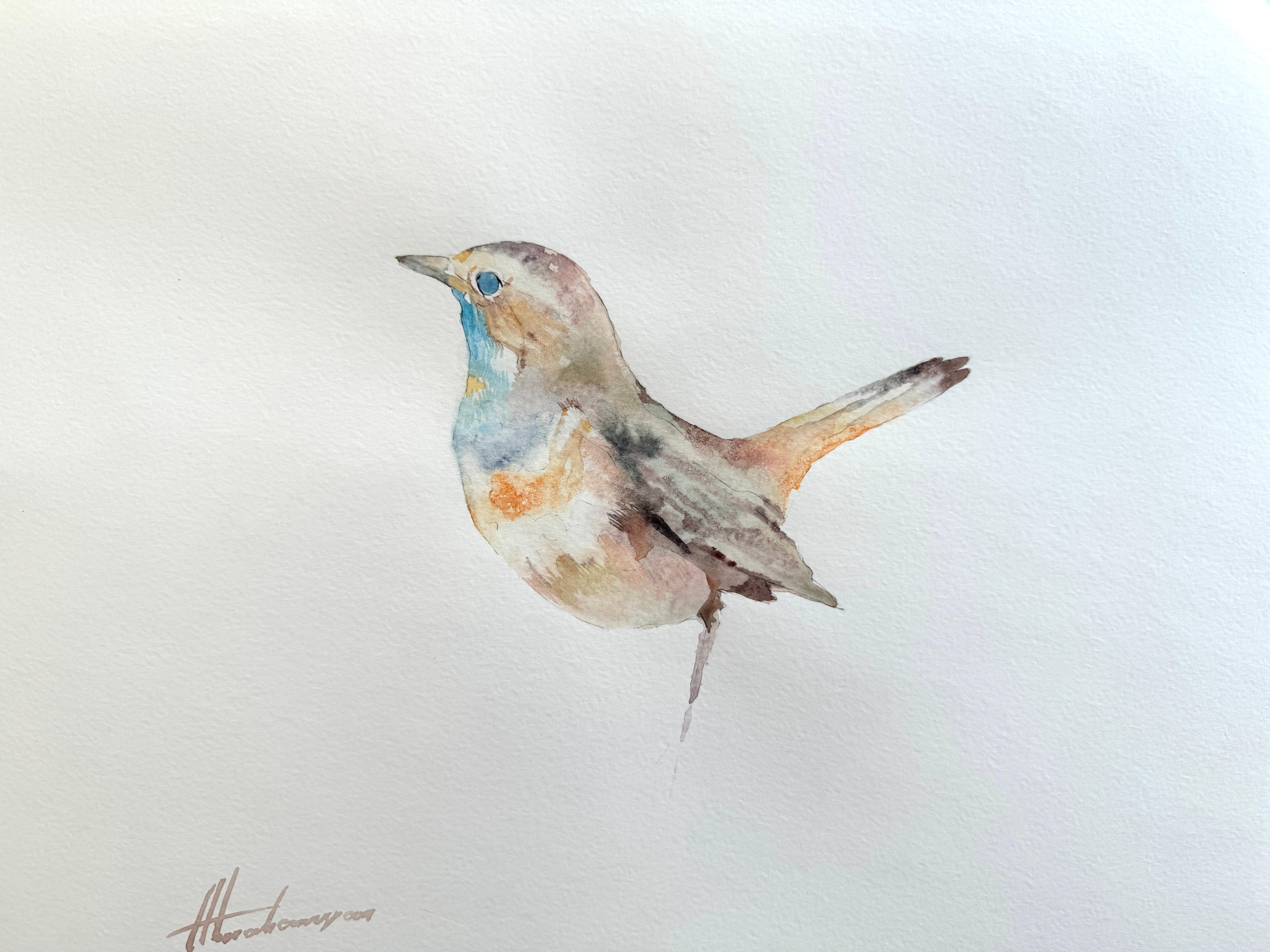 Bluethroat, oiseau, aquarelle sur papier, peinture faite à la main, unique en son genre