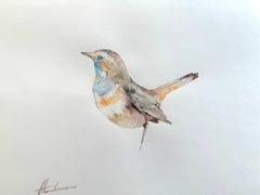 Bluethroat, Bird, Watercolor on Paper, Handmade Painting, One of a Kind