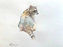 Le raton laveur, aquarelle sur papier, peinture faite à la main, unique en son genre