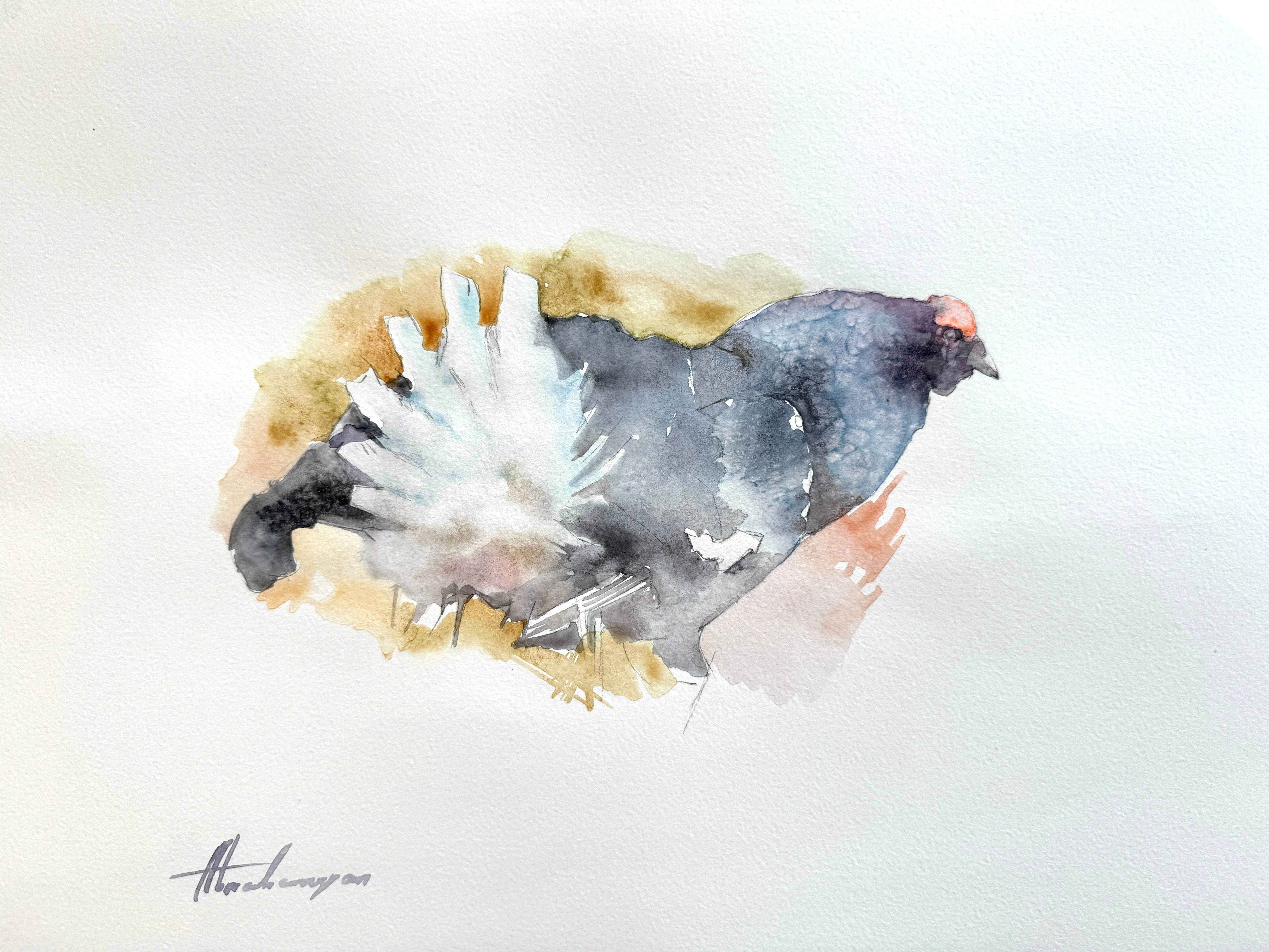 Artyom Abrahamyan Animal Art - Capercaillie, Bird, Watercolor on Paper, Handmade Painting, One of a Kind